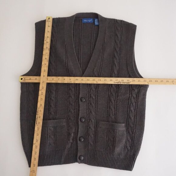 Vintage Towncraft Grey-ish Brown Cable Knit Button Up Cardigan Vest L - Picture 4 of 10